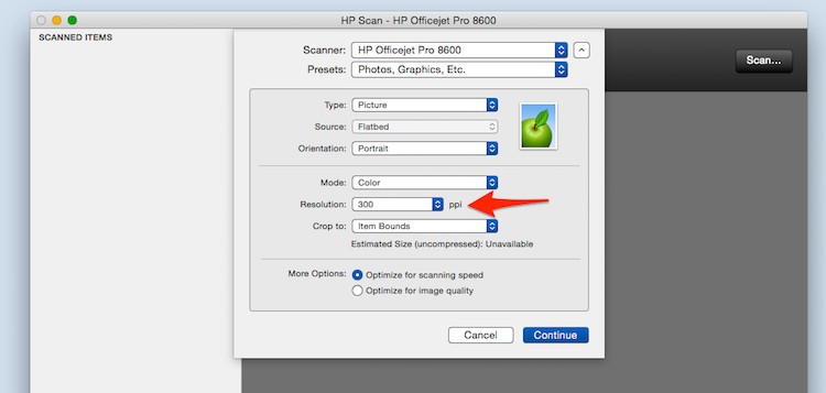 HP Scan Settings on a Mac