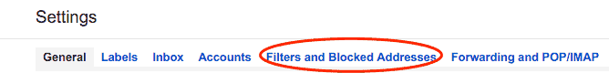 Filters Tab in Gmail Settings