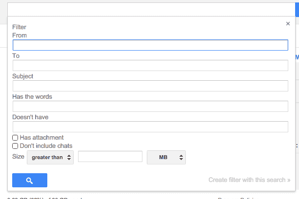 Enter the criteria for your new filter in Gmail.