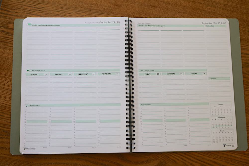 planner laying open on table