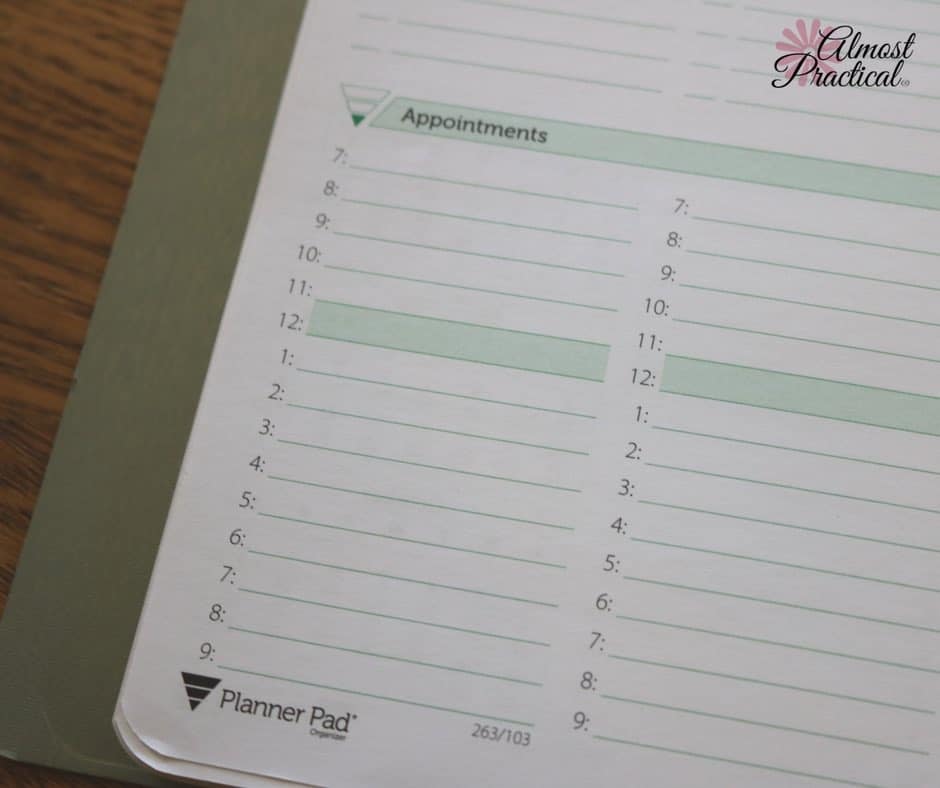 the bottom section of a page from the Planner Pad Planner showing your appointment schedule