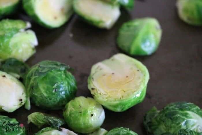Brussels sprouts after 10 minutes of roasting.