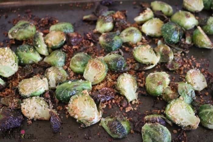 And the roasted brussels sprouts with parmesan cheese are done!