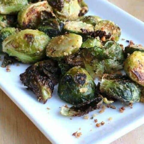 Parmesan encrusted roasted brussels sprouts recipe.