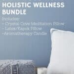 The Brentwood Home Holistic Wellness Bundle includes a Crystal Cove Meditation Pillow, latex/kapok pillow, and aromatherapy candle.