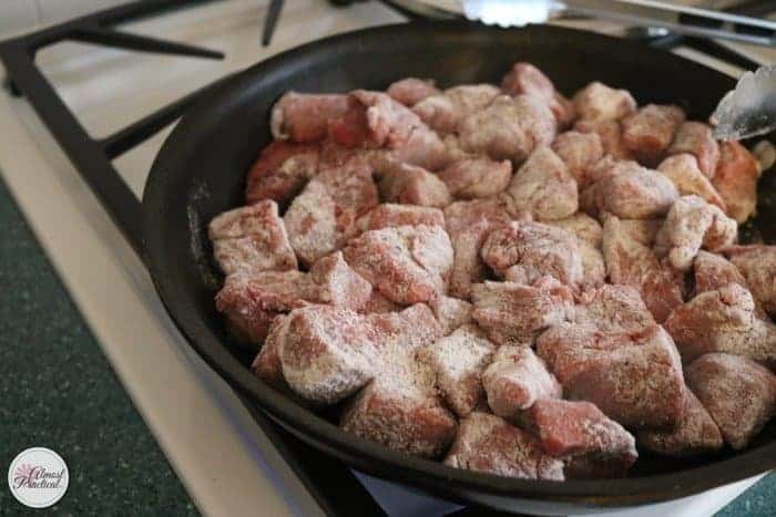 beef cubes tossed in flour and spices