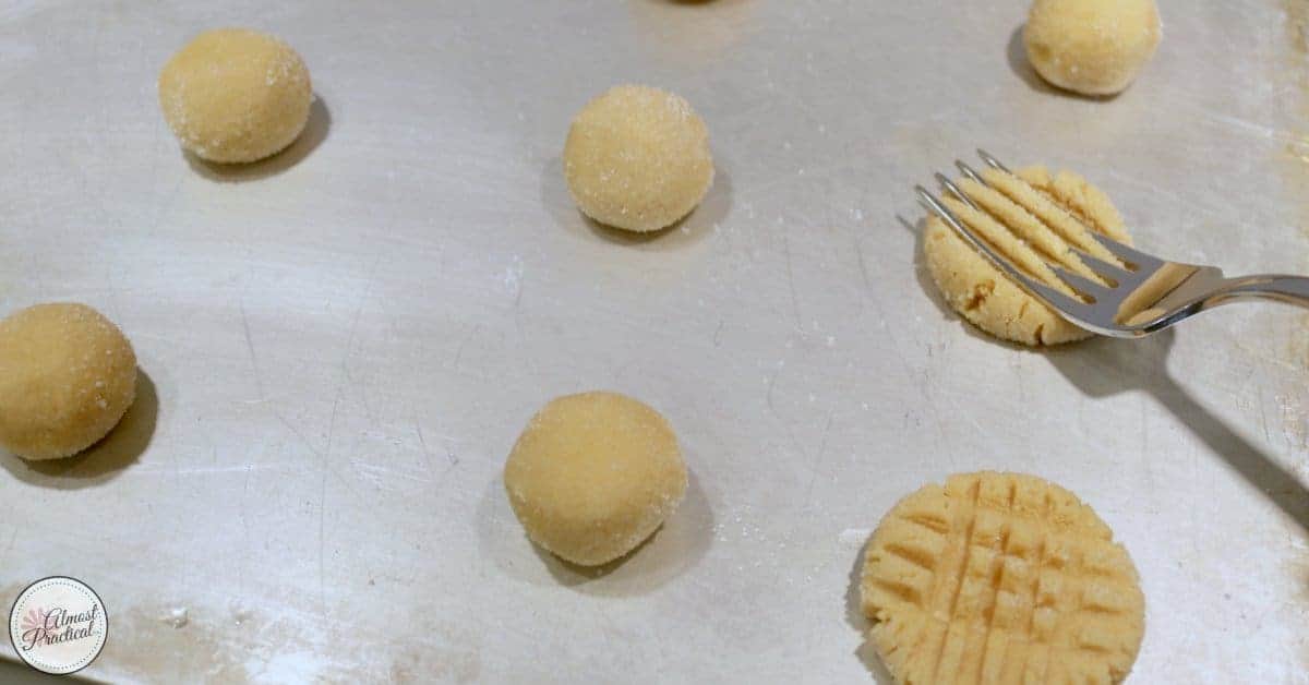 Make a criss cross pattern in the soynut butter cookies with a fork.