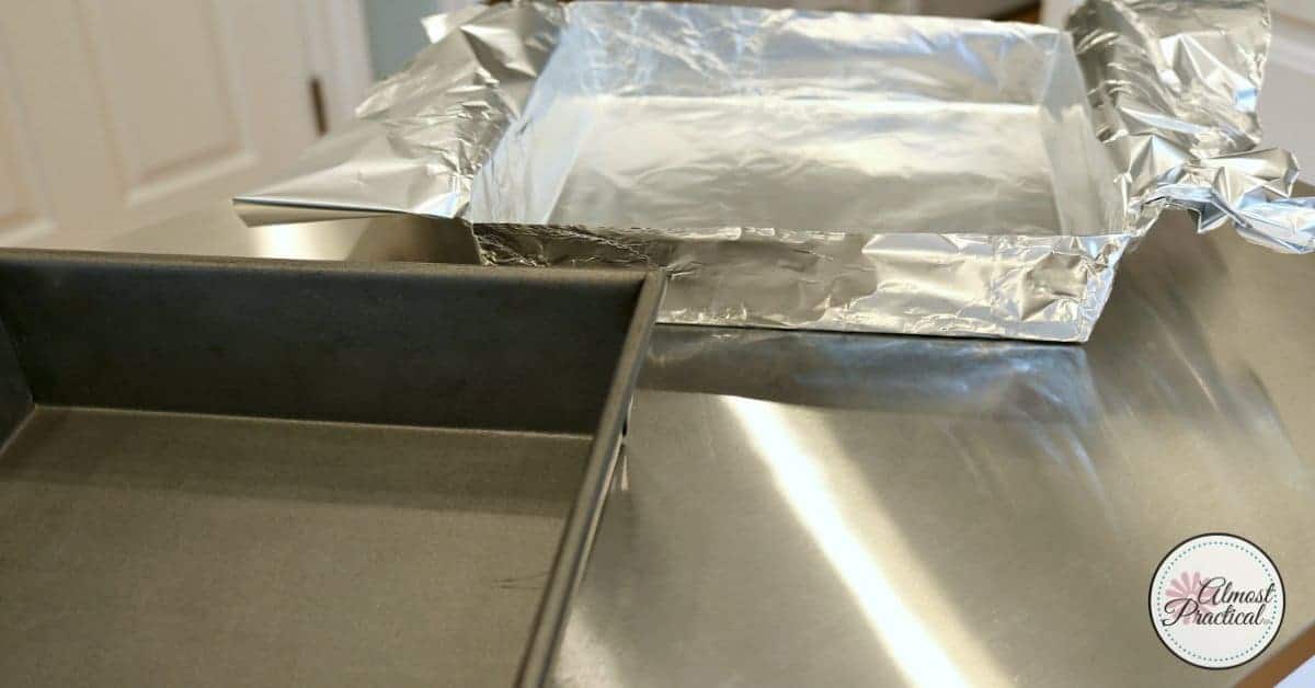 Baking tip: The easiest way to line baking pans with aluminum foil.
