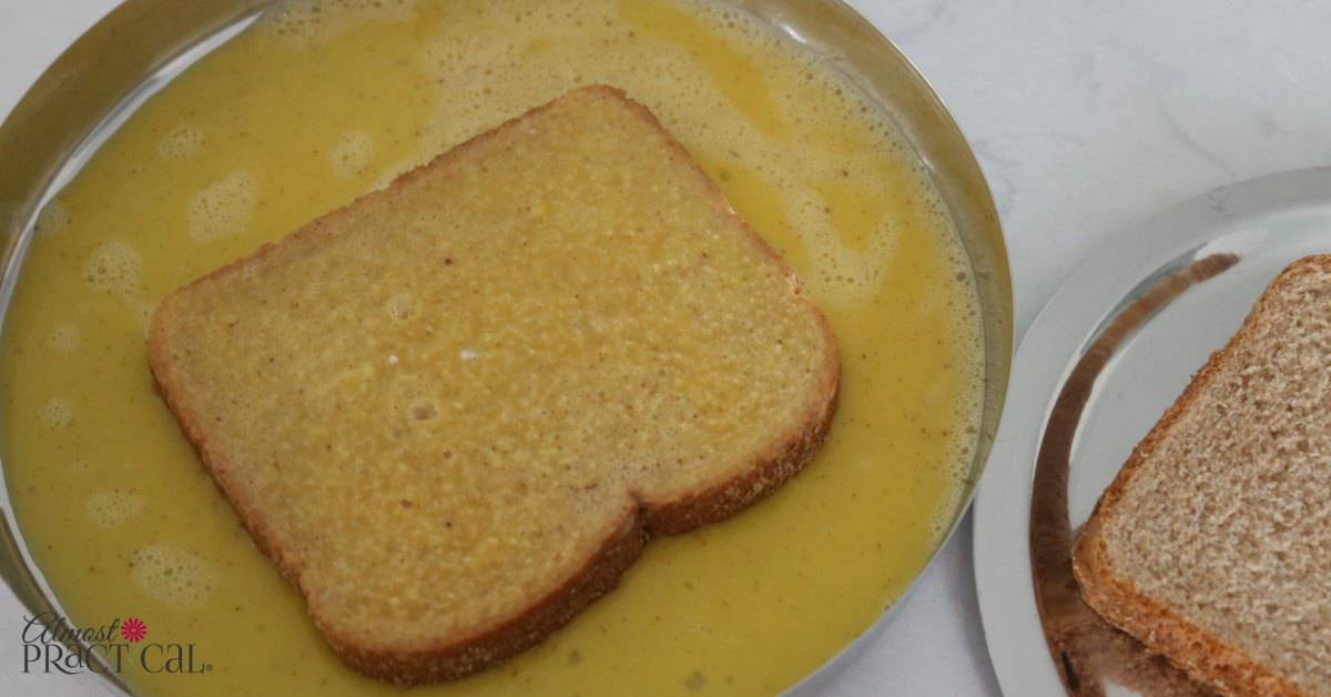 Soak the bread slices in the egg mixture for french toast.
