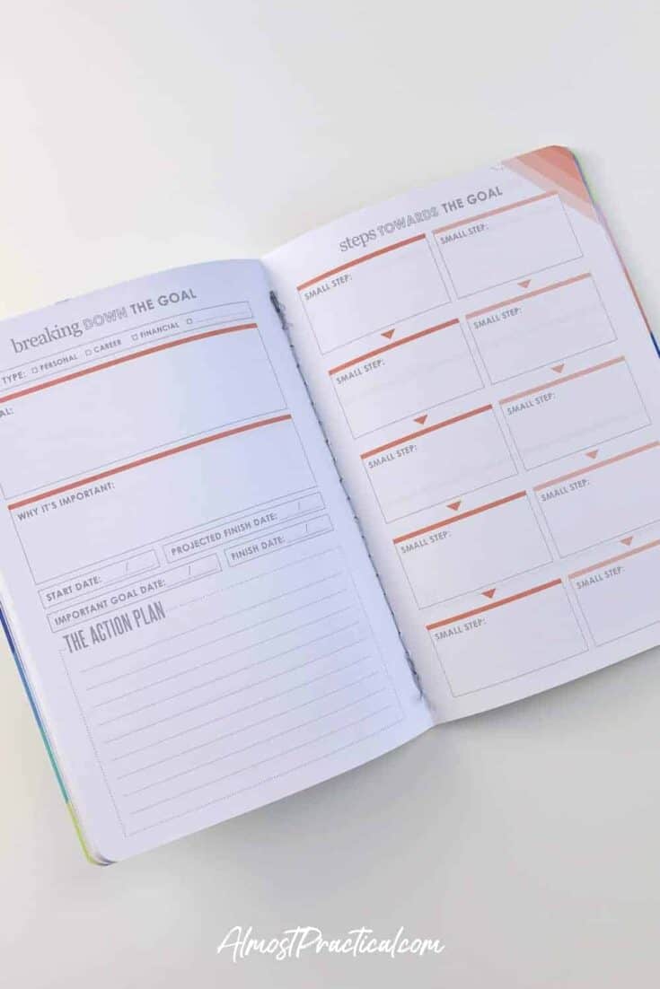 Inside pages of the Erin Condren Goal Setting Petite Planner.