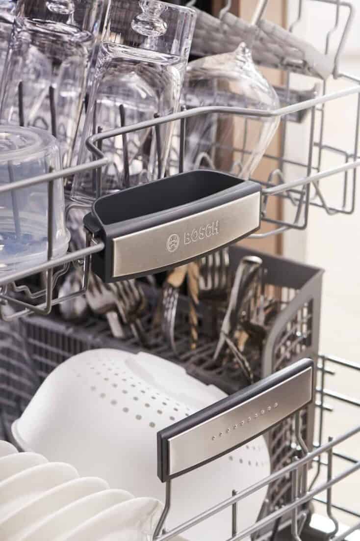 Bosch 800 Series dishwasher filled with dishes.