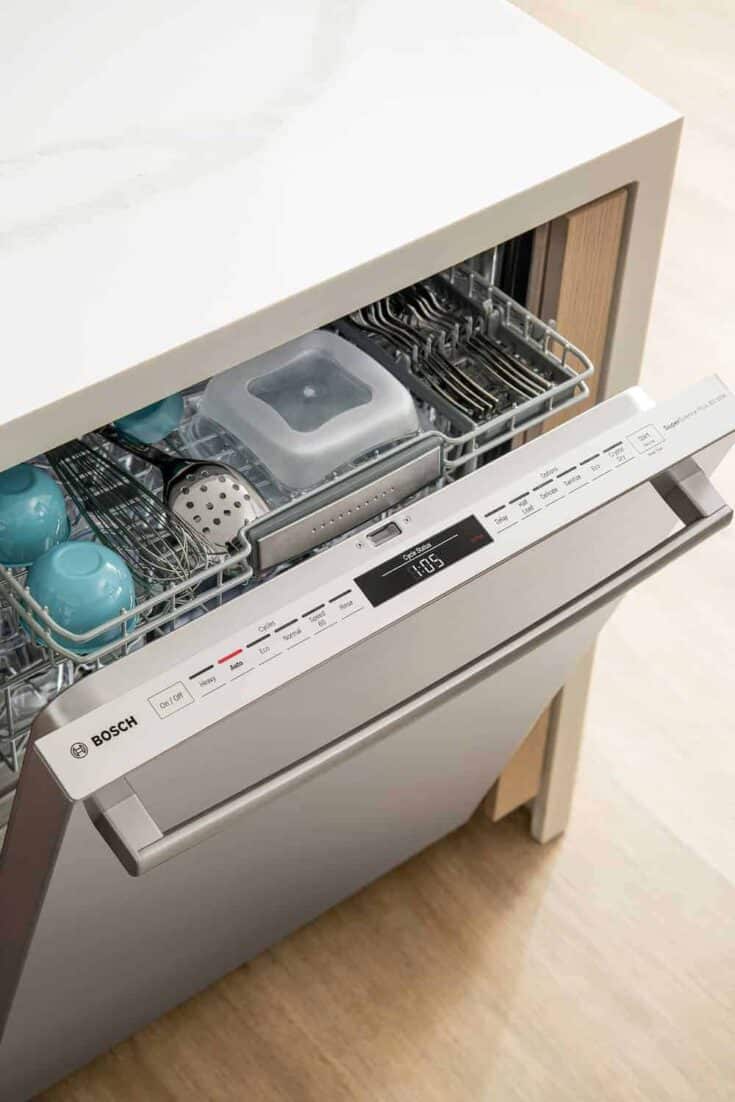 View of the top rack of the Bosch 800 Series dishwasher from above.