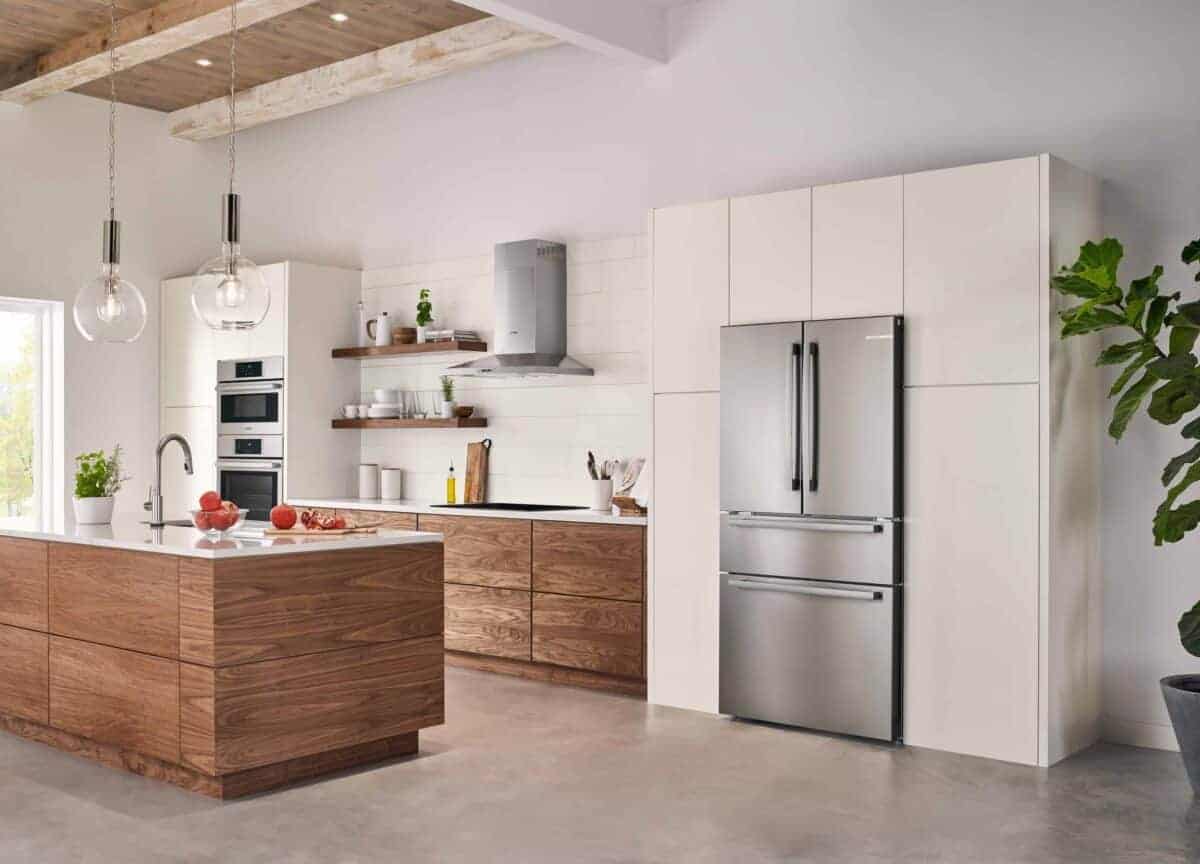 photo of all new Bosch Counter Depth Refrigerator in a modern kitchen.