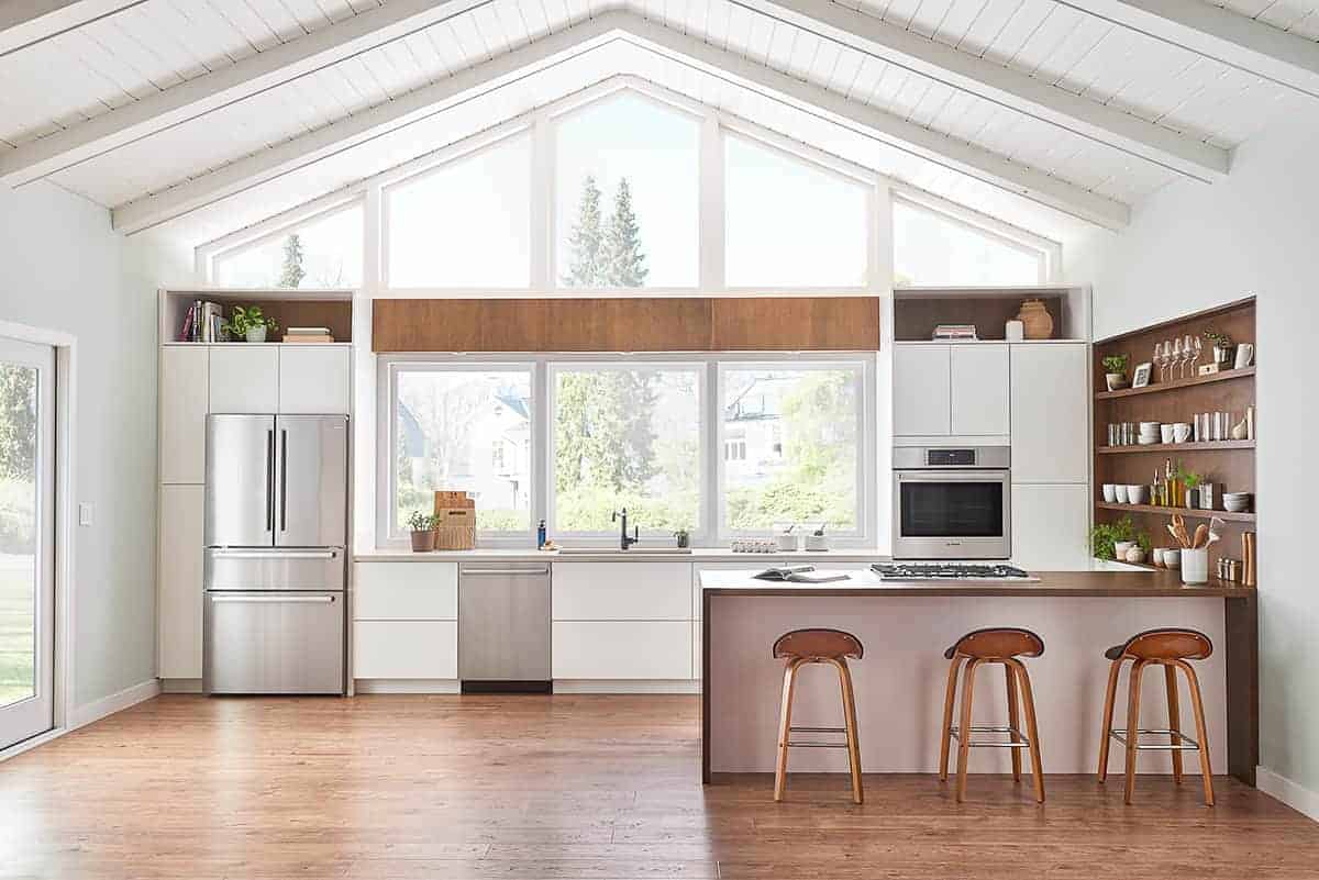 photo of a Bosch counter depth refrigerator in a modern kitchen