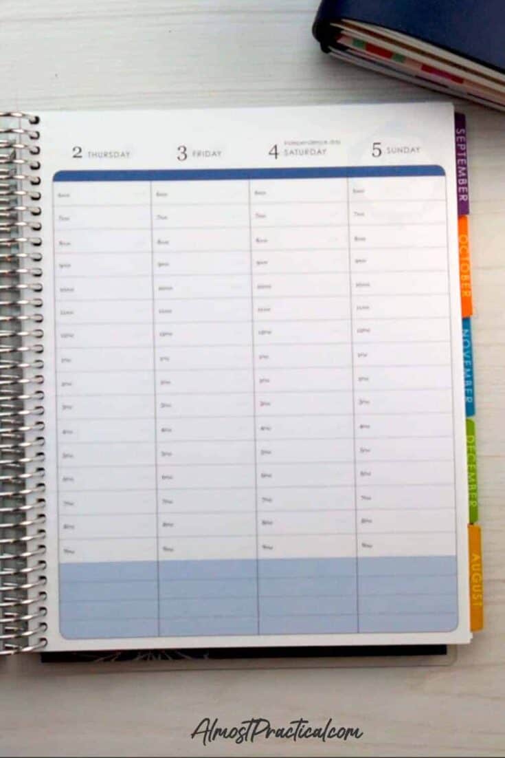 A page in the Erin Condren LifePlanner for 2020 hourly layout