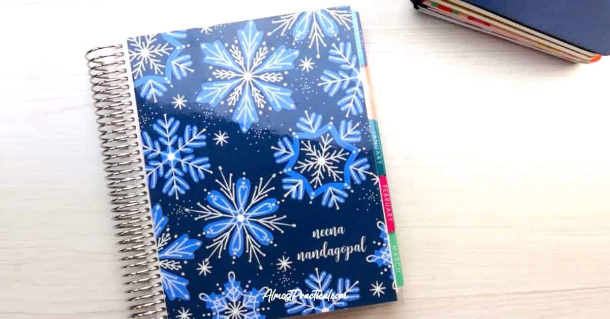 my 2020 erin condren lifeplanner with a snowflake pattern cover.