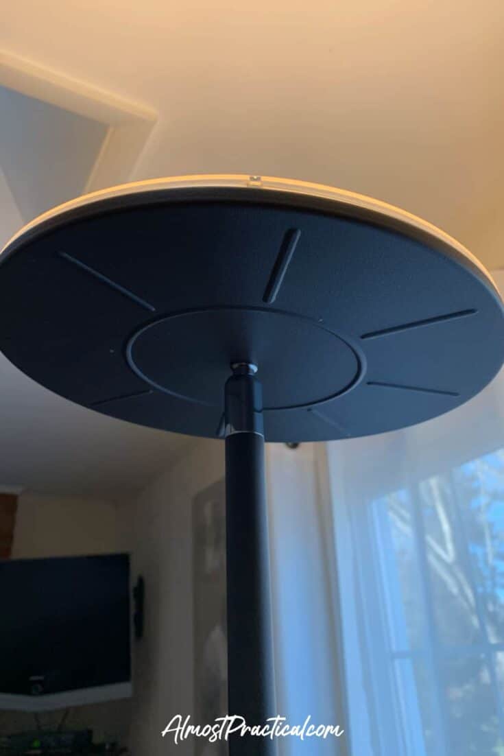 A photo of the underside of the shade on the Brightech Torchiere Lamp