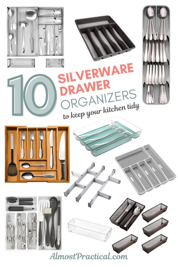 collage of silverware drawer organizers