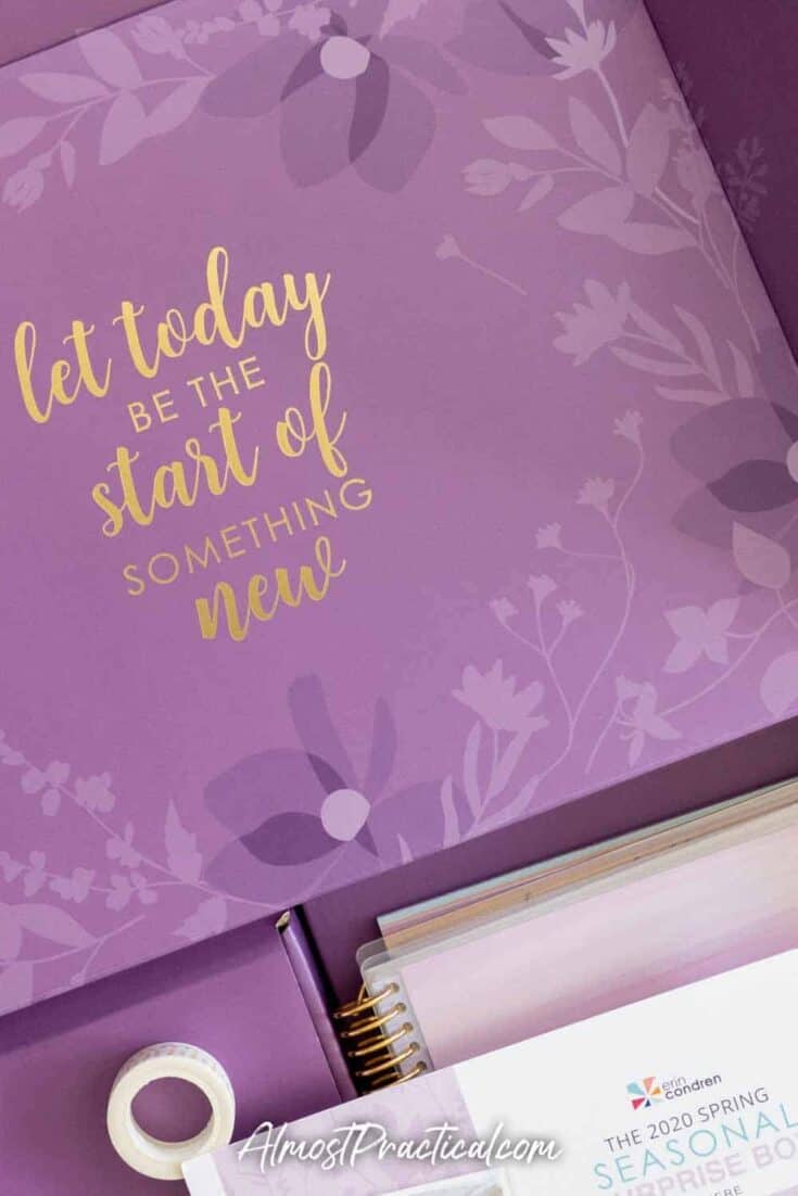 Inside cover of the Erin Condren 2020 Spring Surprise Box