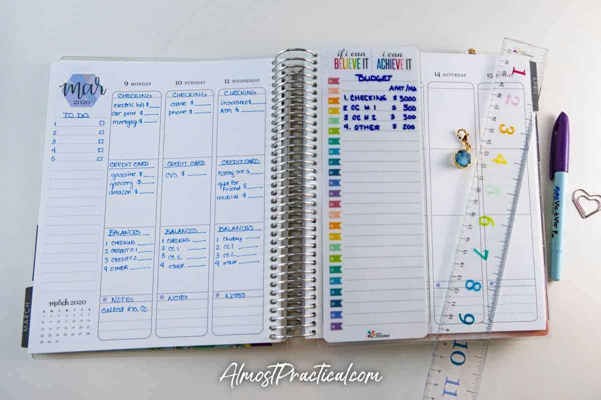 Erin Condren LifePlanner vertical layout used to manage household budgets and finances.