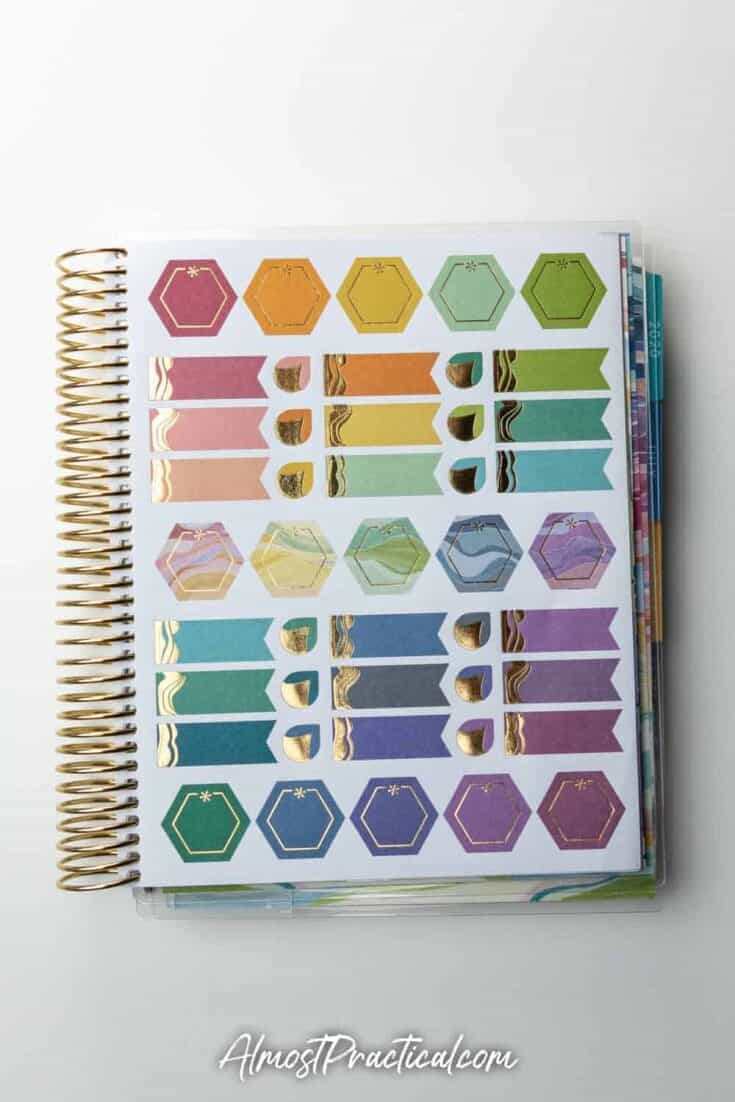A page of planner stickers included in the Erin Condren LifePlanner colorful Layers Design