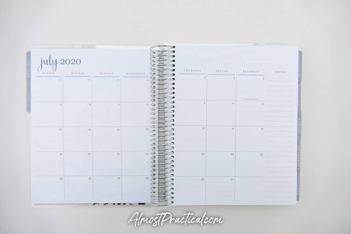 Calendar pages pages in the Erin Condren Monthly Planner