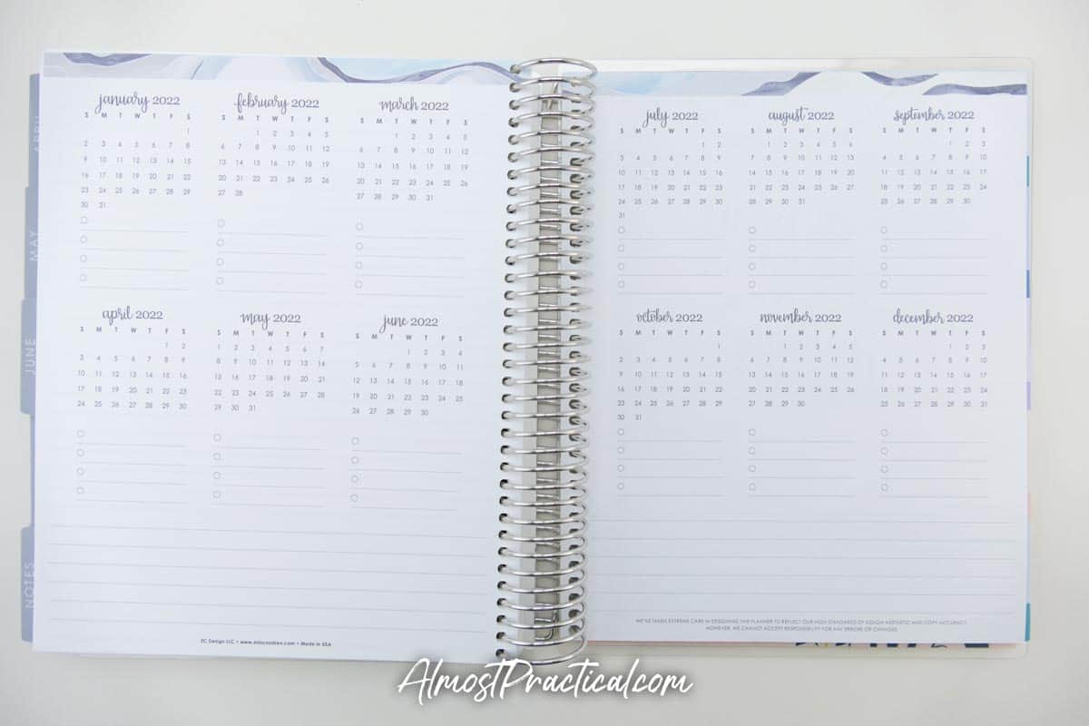 2022 Mini Months pages in the Erin Condren Monthly Planner