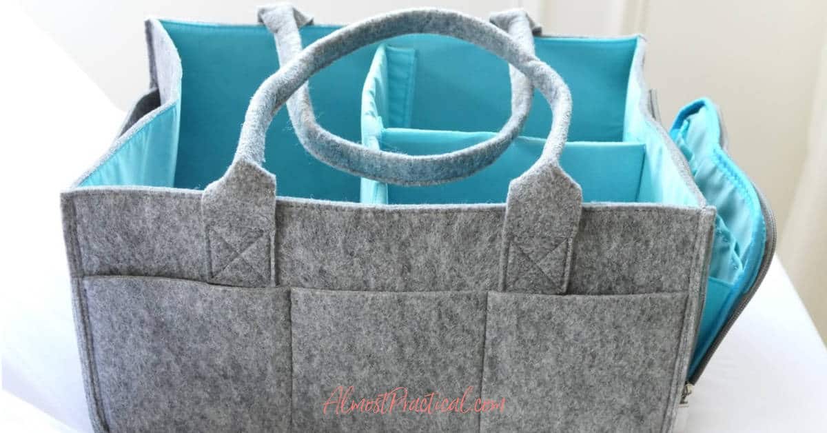 grey felt caddy with sky blue lining