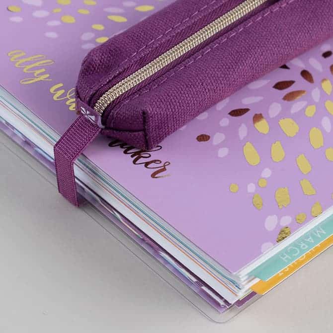 purple canvas pencil pouch on a LifePlanner
