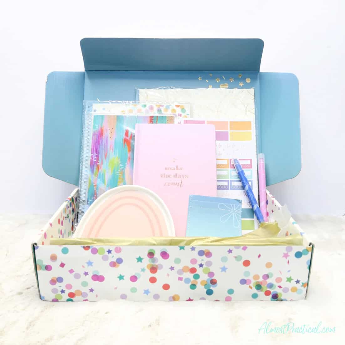 2021 Erin Condren Winter Surprise Box open with contents on display