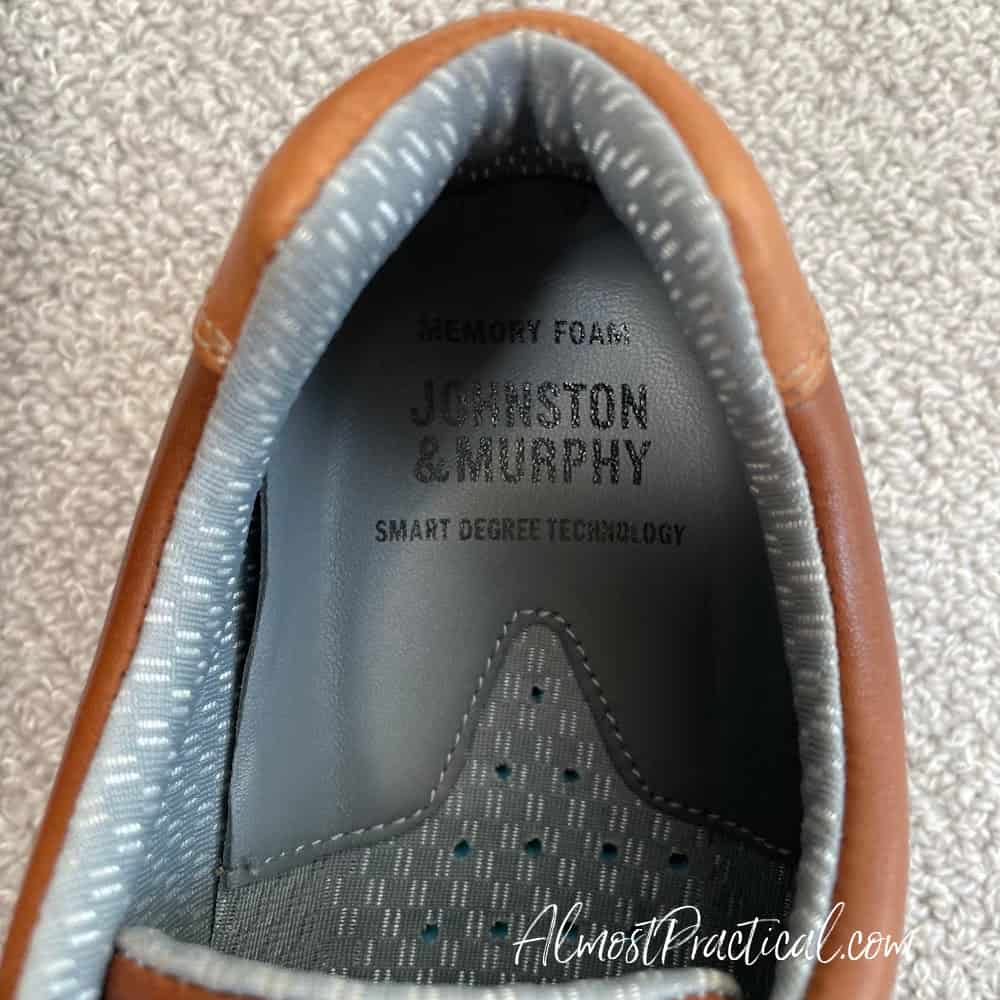 The insole of the Johnston & Murphy Activate Collection U-Throat Shoes in tan leather