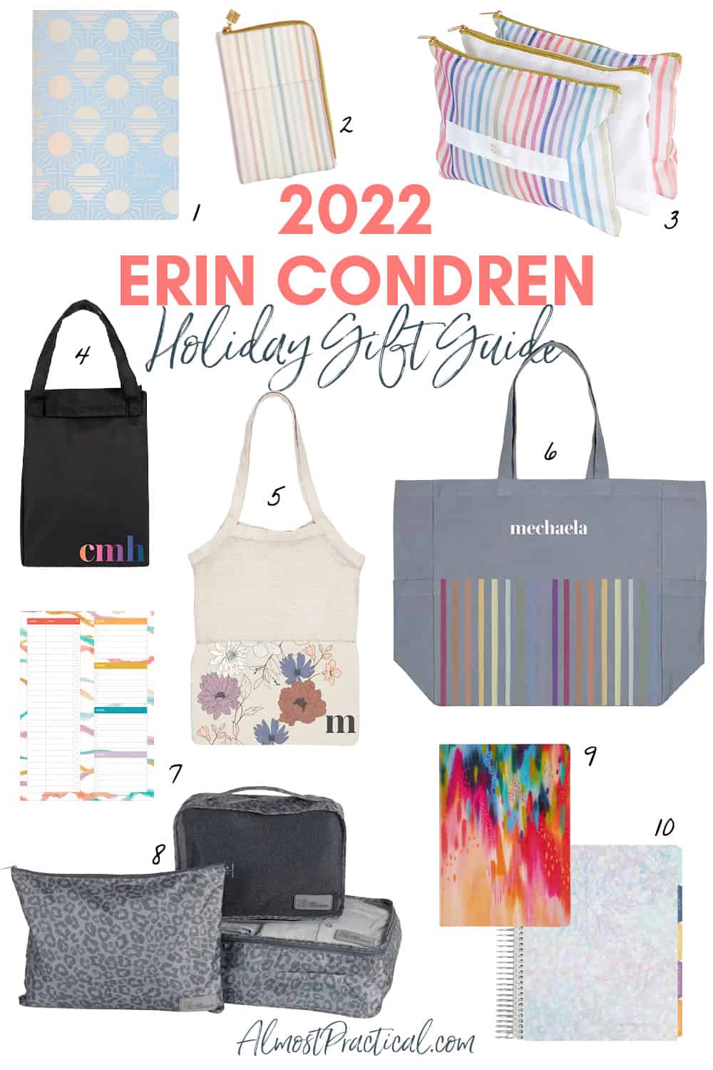 A collage of products from the Erin Condren 2022 Holiday Collection including planners, bags, and pouches.