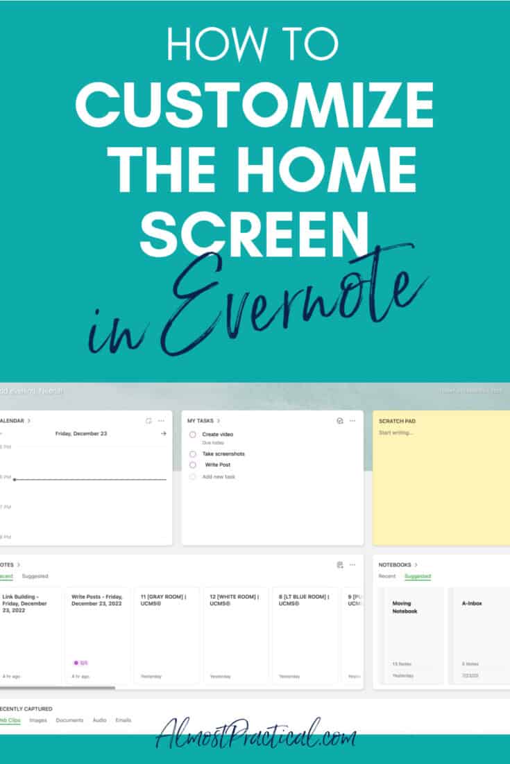 screenshot of evernote dashboard