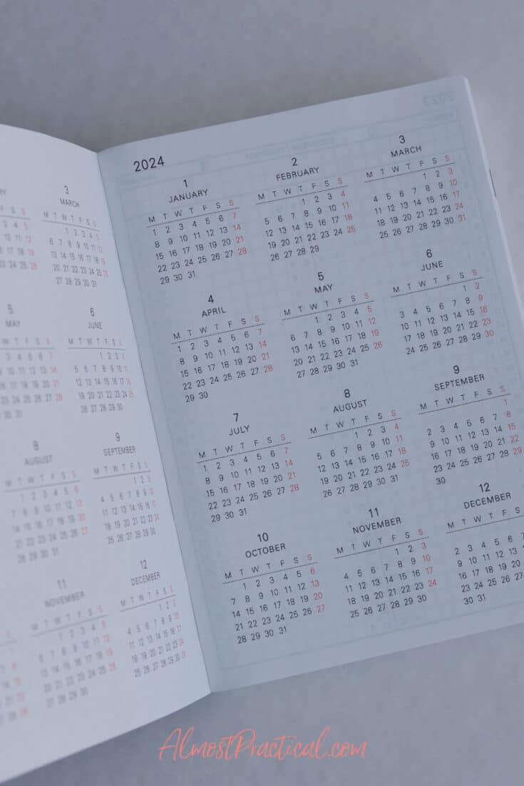 mini months pages in the Hobonichi techo planner book