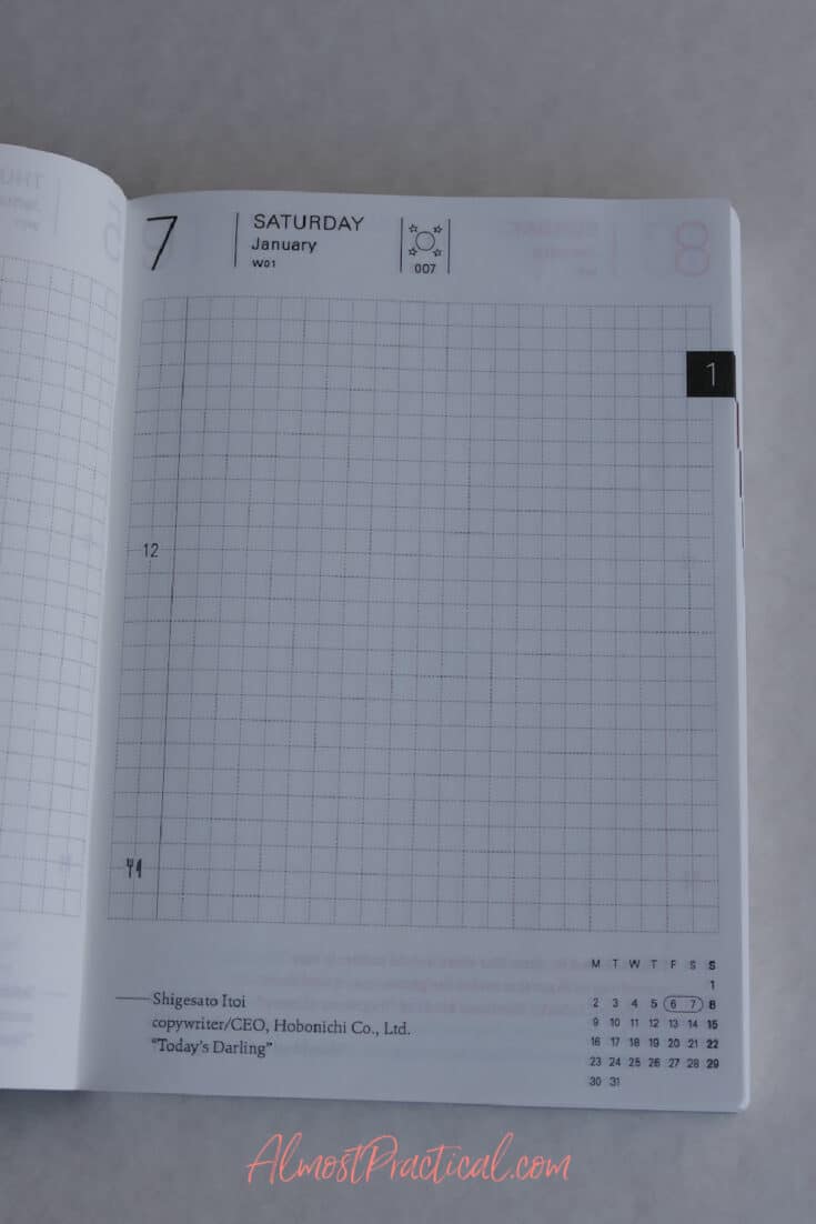 daily pages in the Hobonichi techo planner book