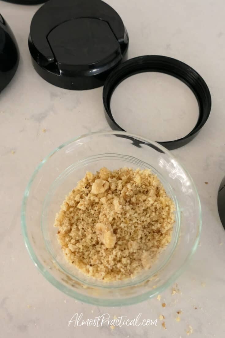 ground walnuts in a blender cup