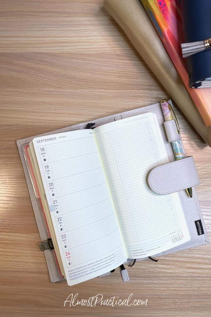 hobonichi techo weeks planner open to weekly page