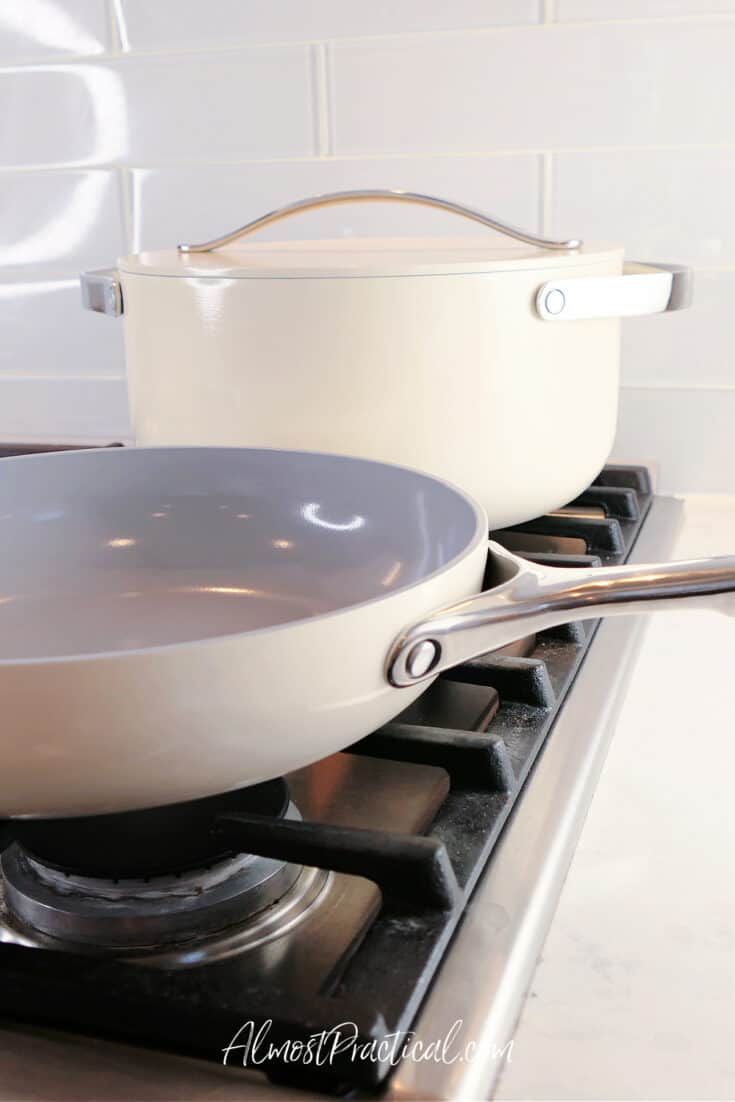 cream colored pot and pan on stove