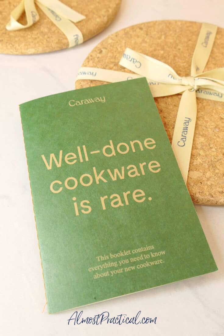 booklet with instructions on how to use caraway cookware