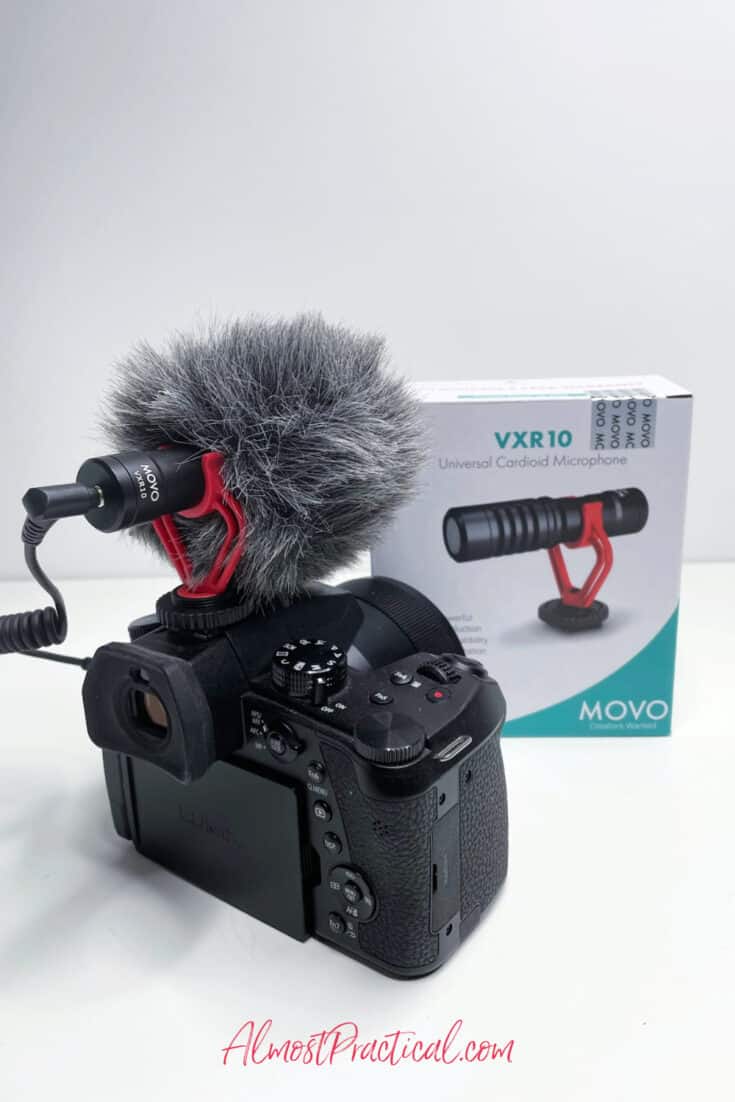 MOVO VXR 10 microphone attached to top of camera.