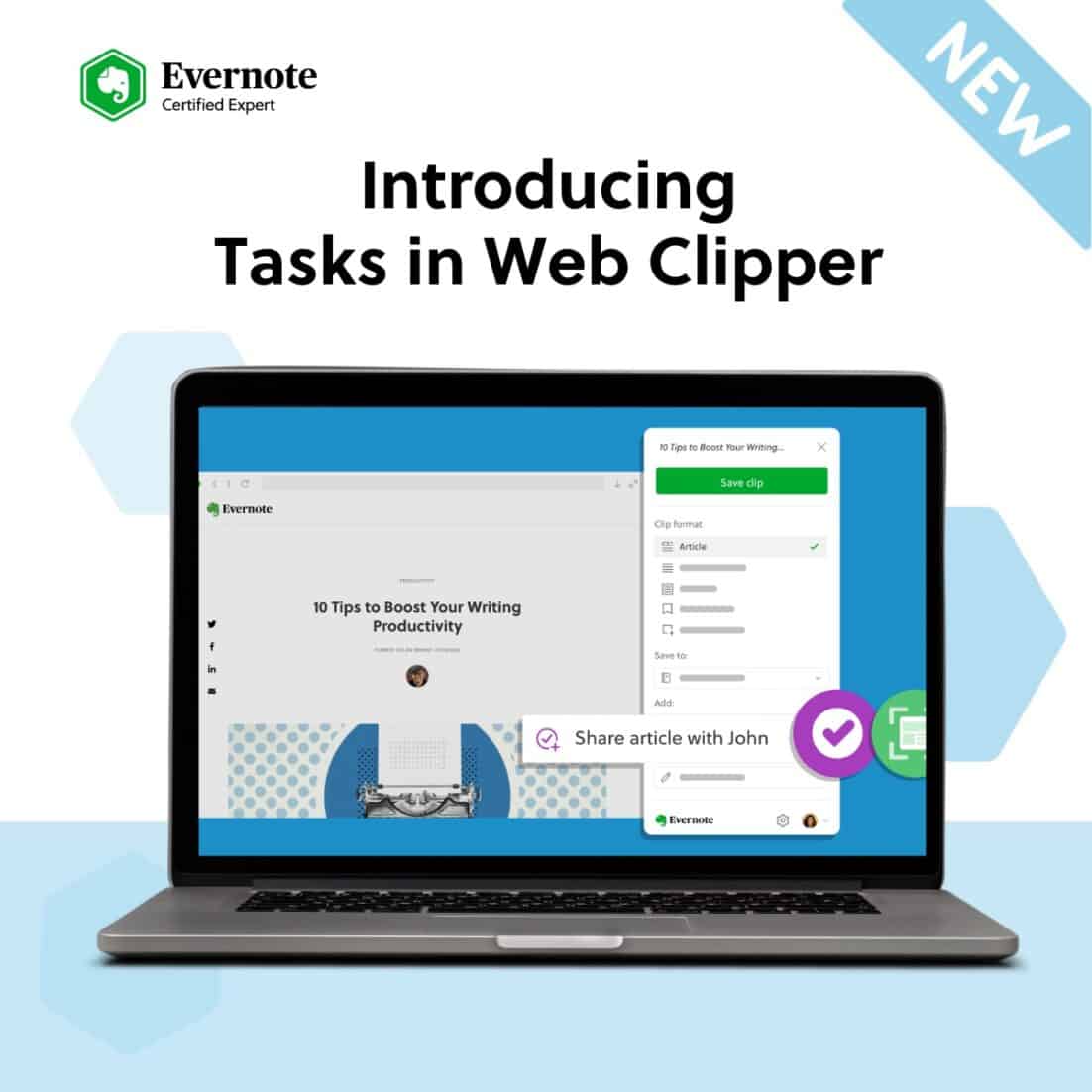 image of Evernote Web Clipper Drop Down menu on a laptop