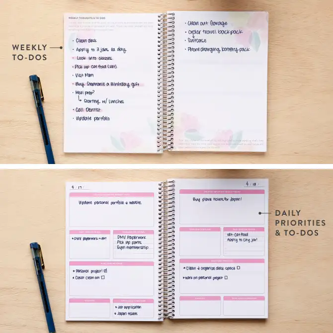 pages inside the planner