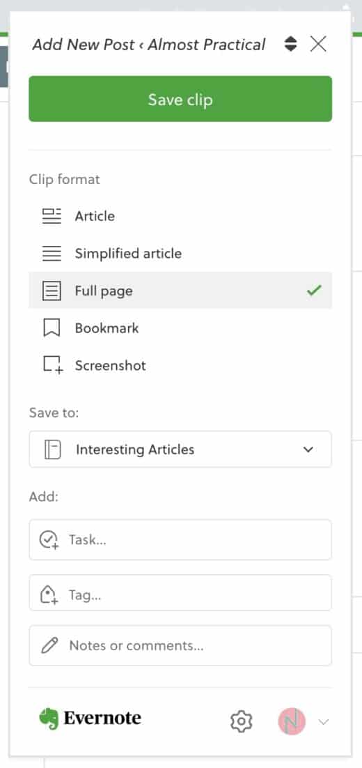 Evernote Tasks In Web Clipper - New Feature!