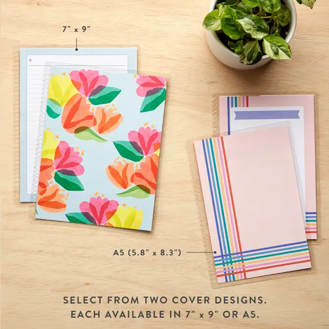 interchangeable planner covers in floral design and pink with stripes