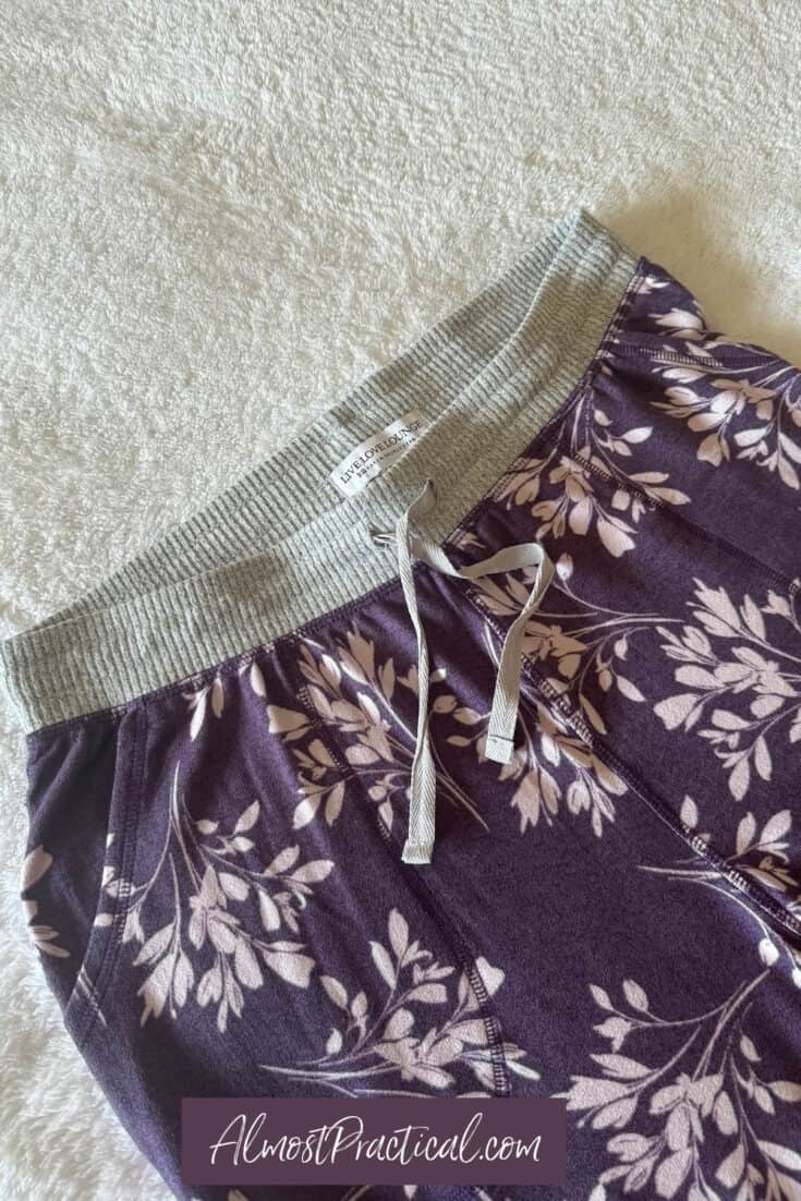 women's lounge pants in purple with a gray waistband