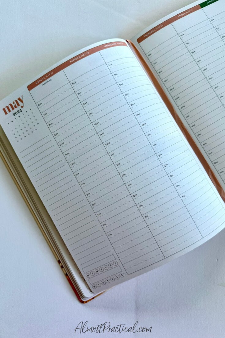 planner open to page in hourly layout