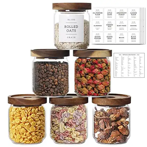 Stackable Glass Food Storage Jars with Pantry Labels