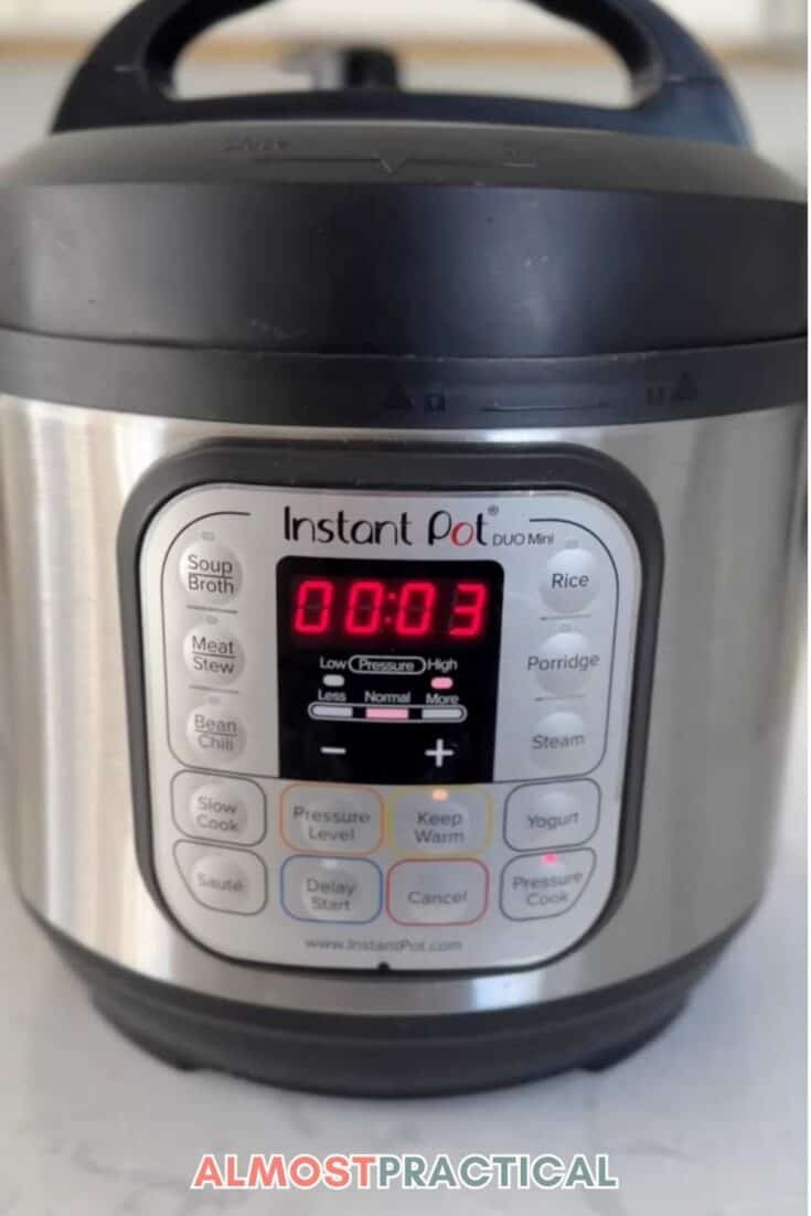 Instant Pot set to high pressure for 3 minutes
