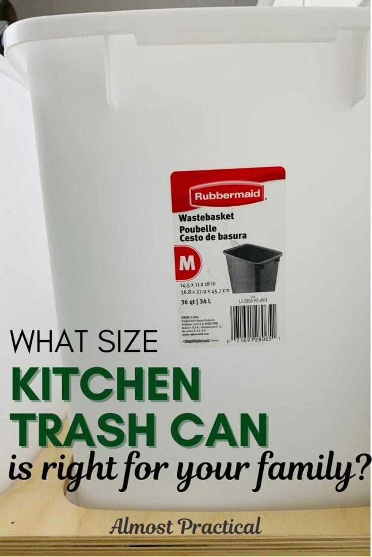 medium sized white Rubbermaid kitchen trash can