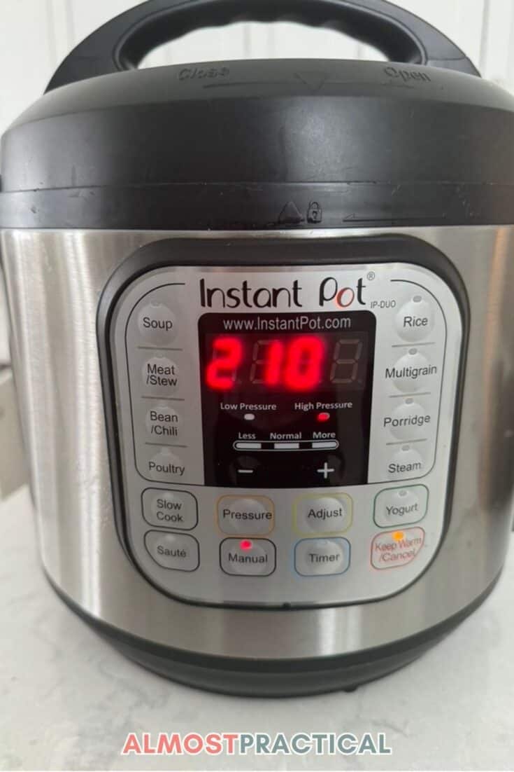 Instant Pot set to cook for 210 minutes on high presssure
